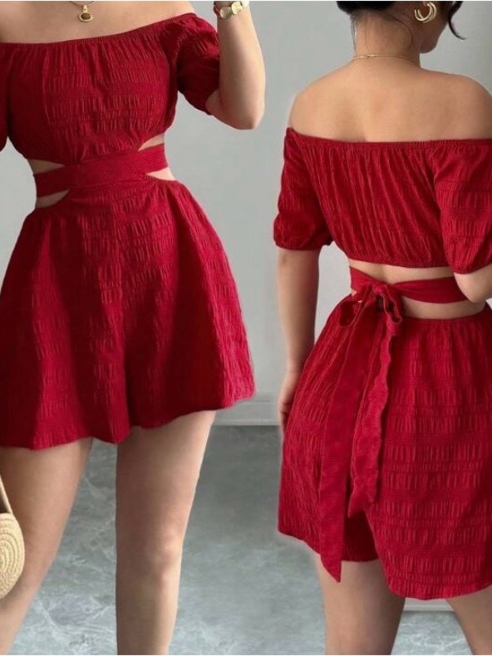 Off-Shoulder Burgundy Romper with Cutouts Size Medium